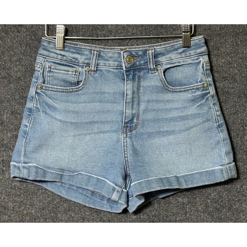 American‎ Eagle Womens 0 Mom Shorts Blue Denim Stretch Cuffed High Rise